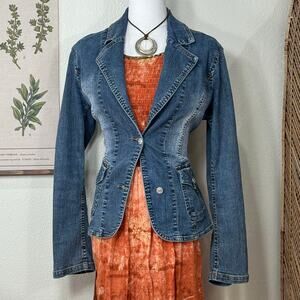 Vintage 90s Y2k Fitted Denim Jacket Coastal Cowgirl Grunge Rockstar Girlfriend M
